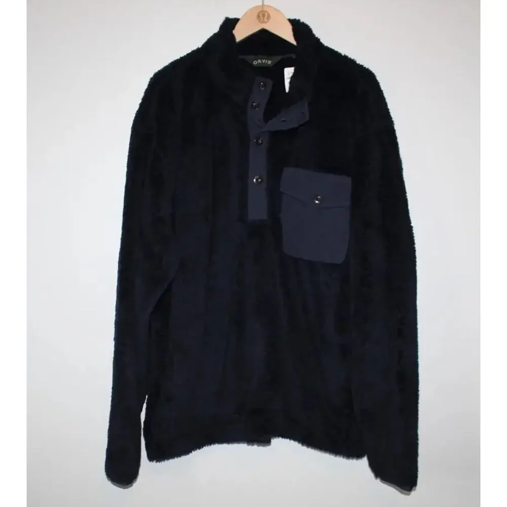 NWT Orvis 1/4 Button Fuzzy Fleece Pullover Navy Plush Sherpa Men's Sz XL H14598 - Picture 5 of 12